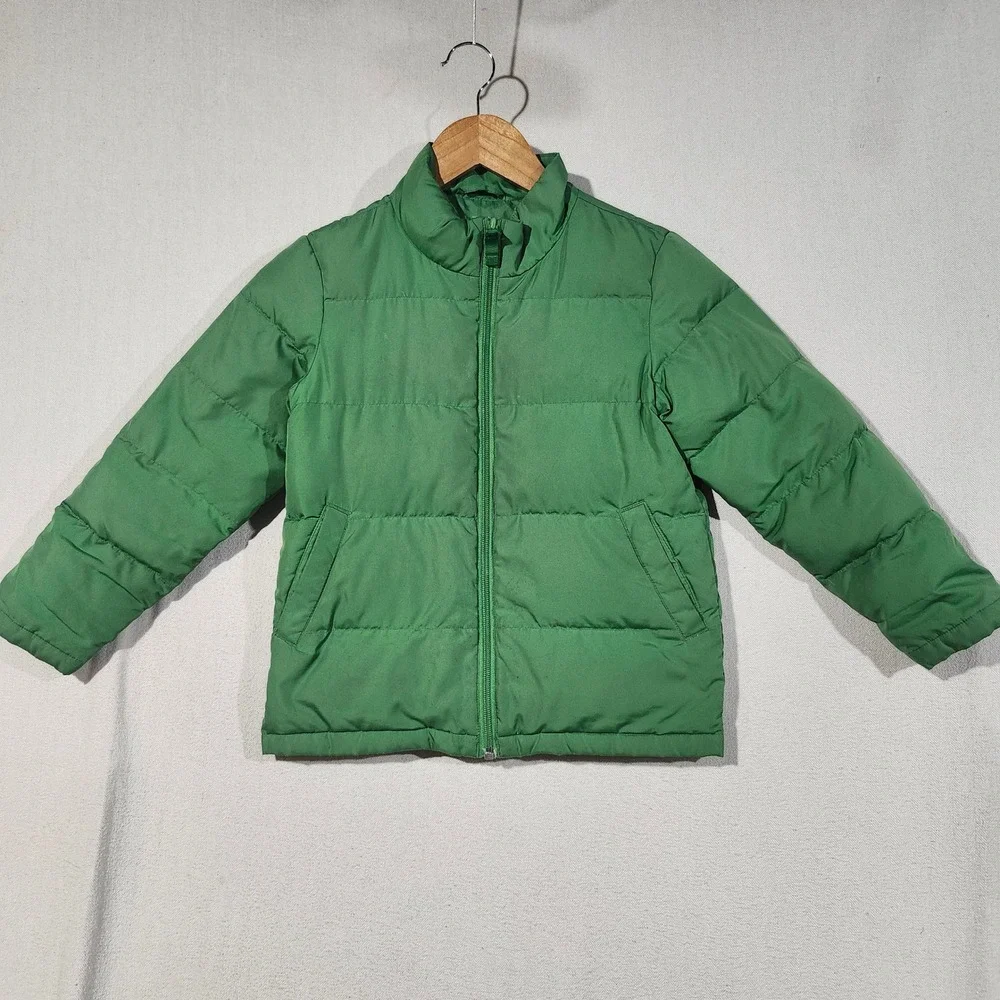 Lands' End Kids Green Down Puffer Jacket Size M 5-6 Quilted Winter Coat 434253